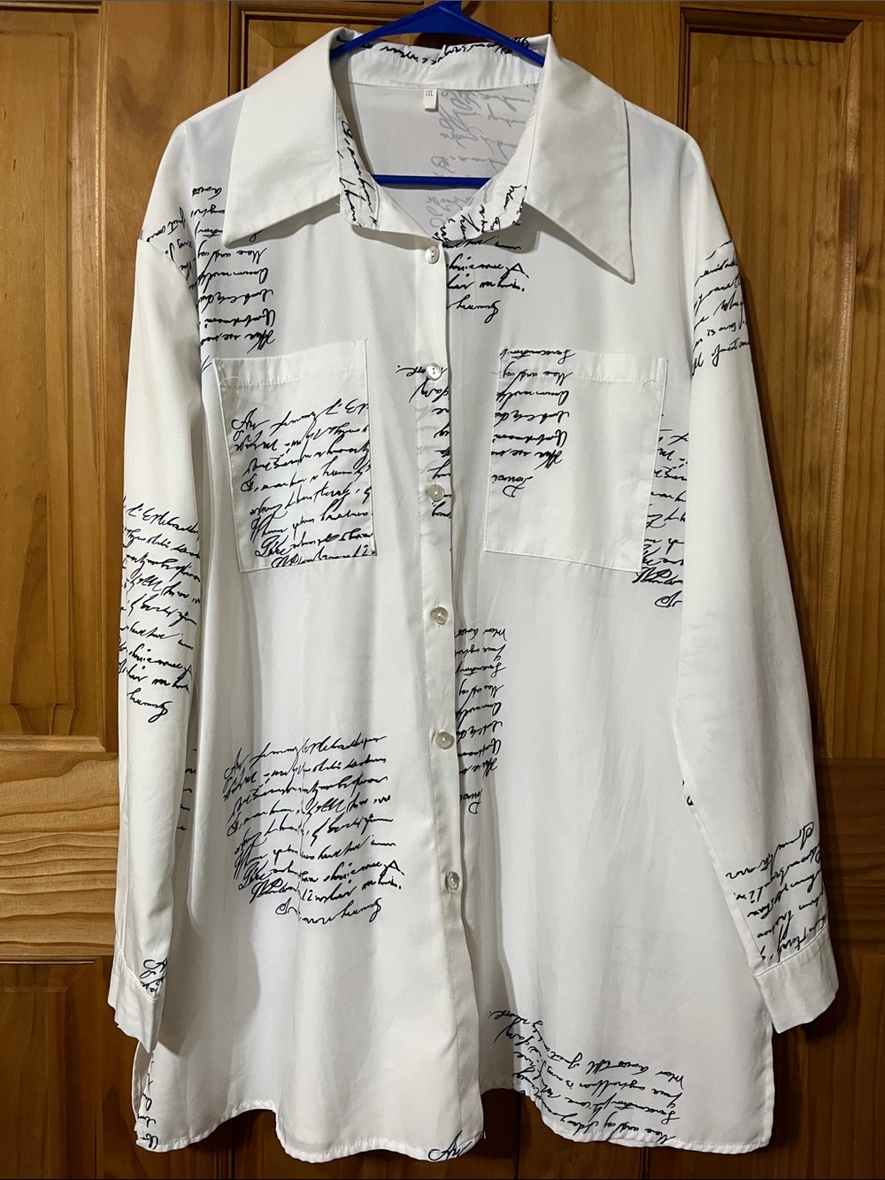 Women's White Script-Print Tunic Shirt